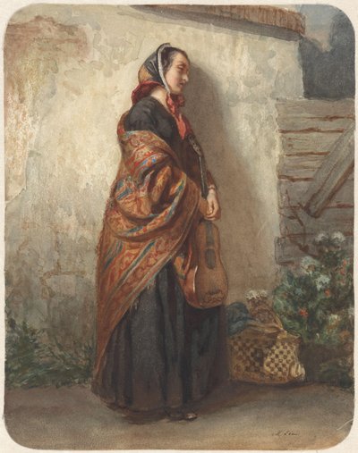 ギターを持って立っている女性 作： Maurits Leon