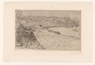 ヨットが係留された家と水のある風景 作： Maurits van der Valk (signed by artist)