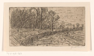 道路、林縁、電柱のある風景 作： Maurits van der Valk (signed by artist)