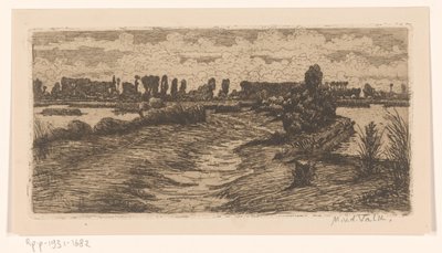 水たまりのある風景の中の小道 作： Maurits van der Valk (signed by artist)