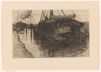港に係留されたボート 係留帆船（原題） 作： Maurits van der Valk