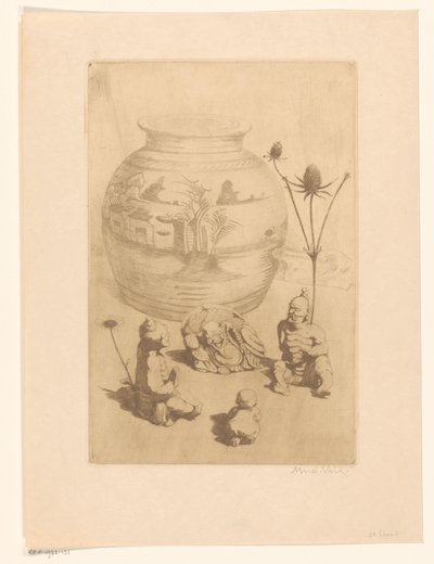 4 つの小さな像が飾られた中国製の花瓶 作： Maurits van der Valk