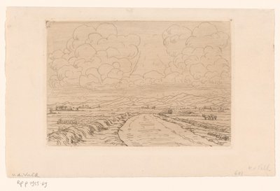地平線上に丘のある風景の中の田舎道 作： Maurits van der Valk