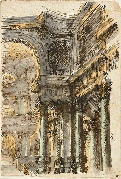建築ファンタジー (直腸); アーキテクチャの詳細 (裏面) 作： Mauro Antonio Tesi