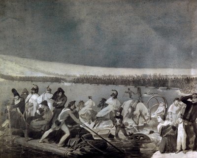 ロシアからの退却（1812年）。"11月28日にフランス軍がベレシナ（Berezina）を通過したことで 作： Mauro Conconi
