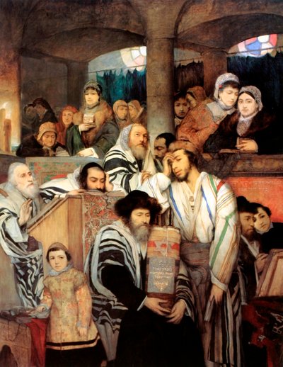 1878年のヨムキプールのシナゴーグで祈るユダヤ人。 作： Maurycy Gottlieb