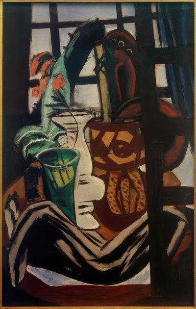 テーブルとグラスのあるスタジオ 作： Max Beckmann