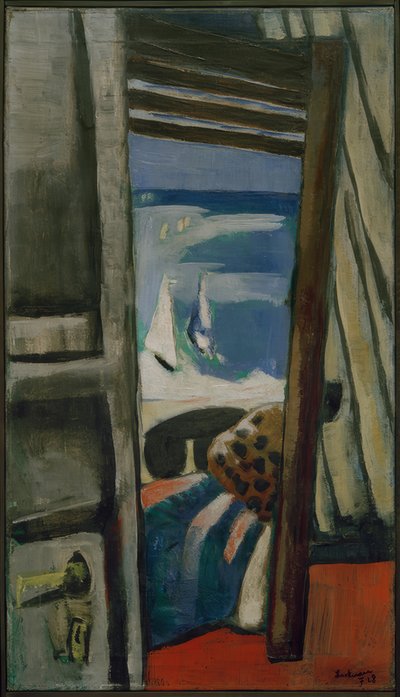 海の景色、赤、グレー、青 作： Max Beckmann