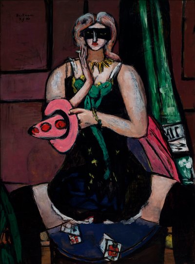 カーニバルマスク、グリーン、バイオレット、ピンク (コロンバイン) 作： Max Beckmann