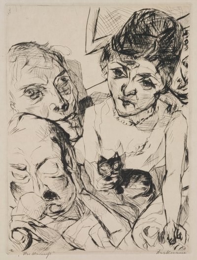 夕方（バッテンバーグ夫妻との自画像）、ポートフォリオ「顔」のプレート10 作： Max Beckmann