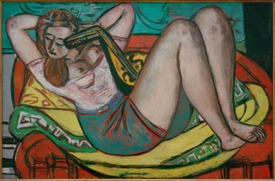 黄色と赤のマンドリンを持つ女性 作： Max Beckmann