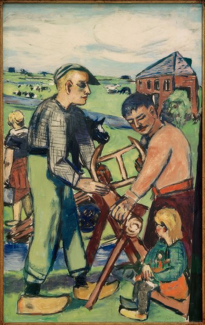 子供を連れた木挽き職人（オランダの木挽き職人 作： Max Beckmann