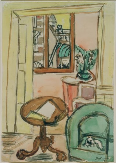 丸テーブルのあるインテリア 作： Max Beckmann