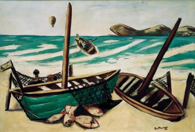 気球のある海岸の風景 作： Max Beckmann