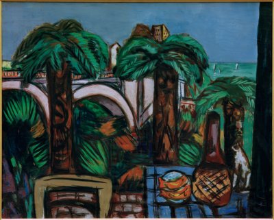 3本のヤシの木がある風景。ボーリュウ 作： Max Beckmann