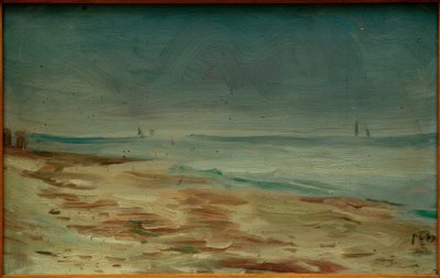 海のビーチ、ブラウンとグレー 作： Max Beckmann