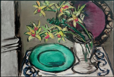 蘭の花-グリーンボウルのある静物 作： Max Beckmann