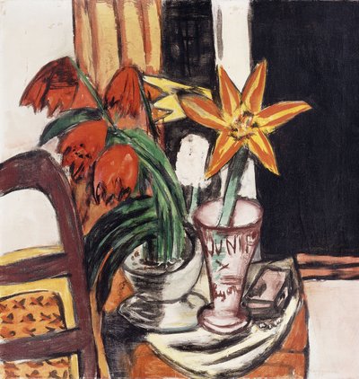 赤いチューリップと火のユリ。 赤いチューリップとオニユリ 作： Max Beckmann