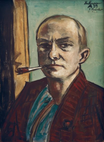 グリーンのシャツにグリーンのセルフポートレイト 作： Max Beckmann