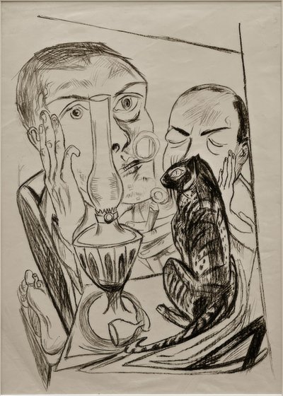 猫とランプを持つ自画像 作： Max Beckmann