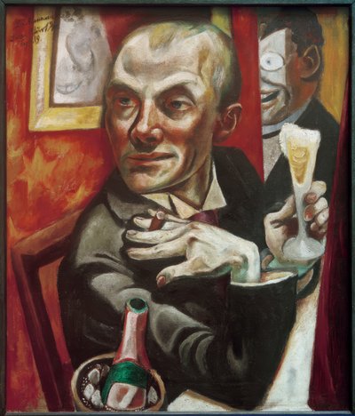 シャンパングラスを持ったセルフポートレート 作： Max Beckmann