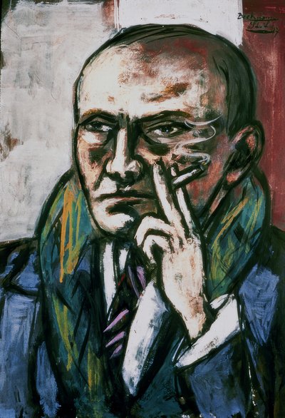 タバコを持つセルフポートレート 作： Max Beckmann
