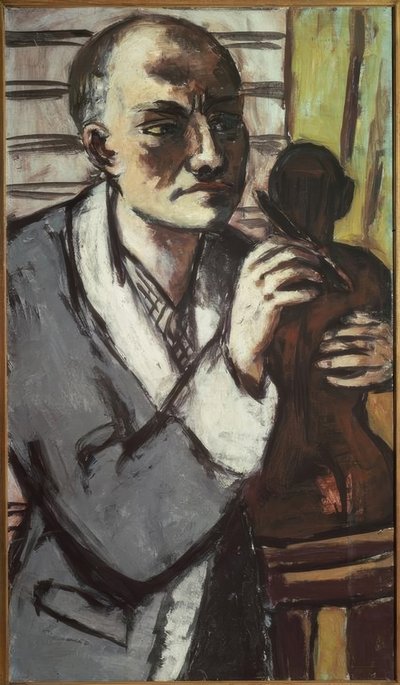 グレーのドレッシングガウンを着た自画像 作： Max Beckmann
