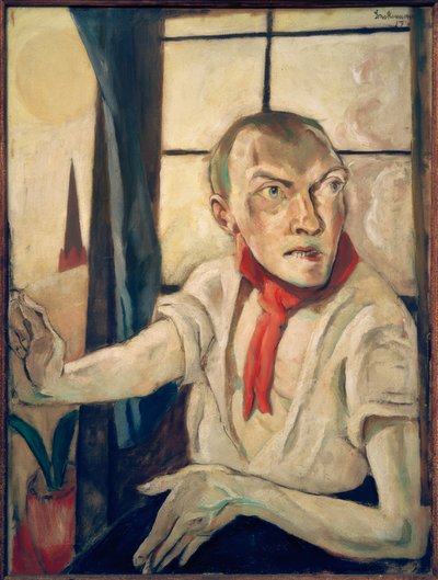 赤いスカーフを持ったセルフポートレイト 作： Max Beckmann