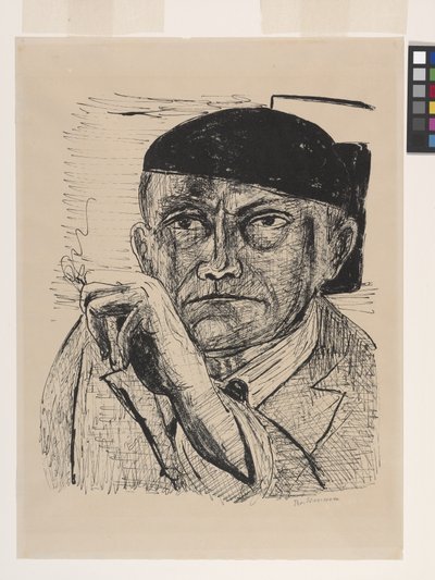 Self-Portrait (Selbstbildnis) (オフホワイトのエナメルベリン紙にリトグラフ) 作： Max Beckmann