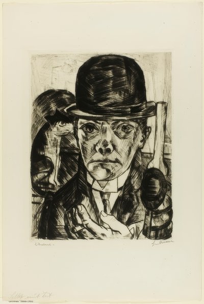 ボーラーハットのセルフポートレート 作： Max Beckmann