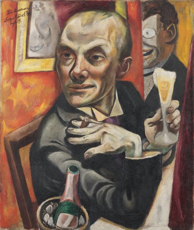 シャンパングラスを持った自画像 作： Max Beckmann