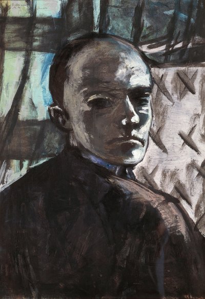緑のカーテンの自画像 作： Max Beckmann