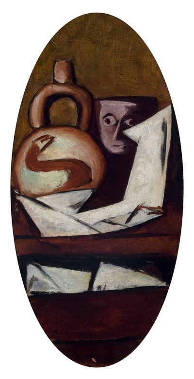 静物画（メキシコ人像あり） 作： Max Beckmann