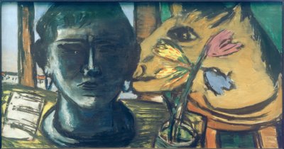 彫刻のある静物画 作： Max Beckmann