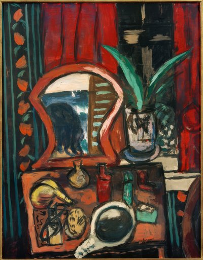 トイレのテーブルのある静物 作： Max Beckmann