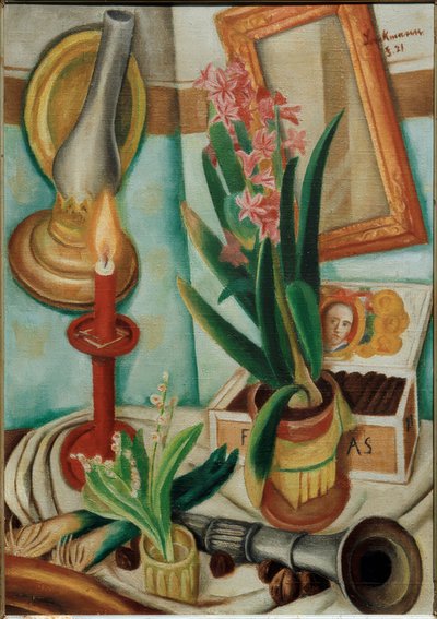 燃えるろうそくのある静物 作： Max Beckmann