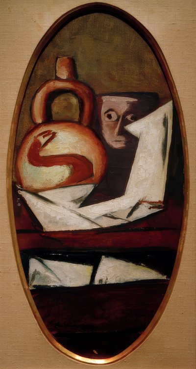 メキシコ人フィギュアのある静物 作： Max Beckmann