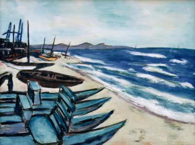 リビエラのボートのあるビーチ 作： Max Beckmann