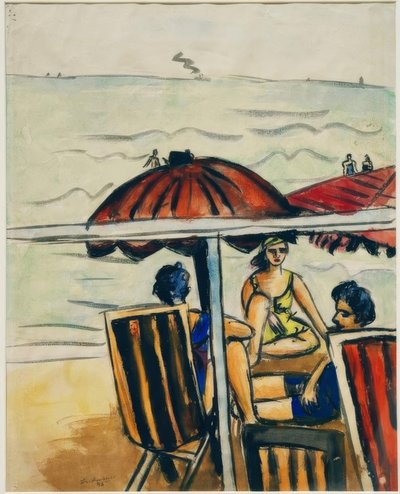 パラソルのあるビーチ風景 作： Max Beckmann