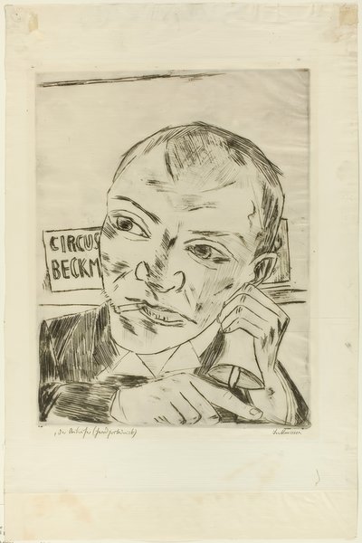 The Barker (Self-Portrait), Der Jahrmarktからのプレートワン 作： Max Beckmann