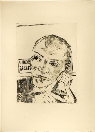 The Barker (Self-Portrait)、Jahrmarktのプレートワン 作： Max Beckmann