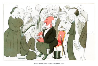 ロバートブラウニング、1904年にブラウニング協会でお茶を飲む。 作： Henry Maximilian Beerbohm