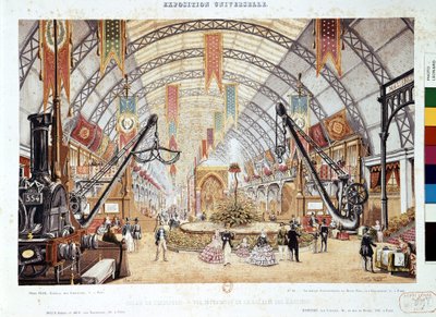 1855年の万博博覧会：パレドゥルインダストリーのエンジンルームの内部ビュー、1855年 作： Max Berthelin