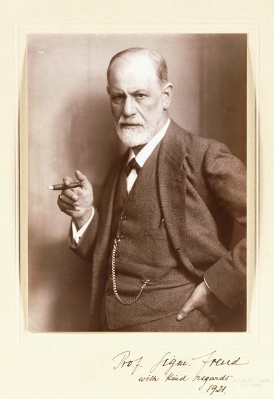 ジークムント・フロイトの署名入り写真、1921年頃（セピア写真） 作： Max Halberstadt