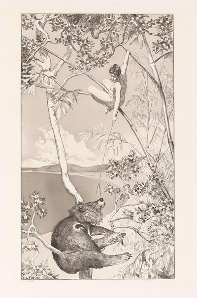 クマとエルフ Bär und Elfe プレート I from Intermezzos, Opus IV Intermezzi, Opus IV, c. 1880年。 作： Max Klinger