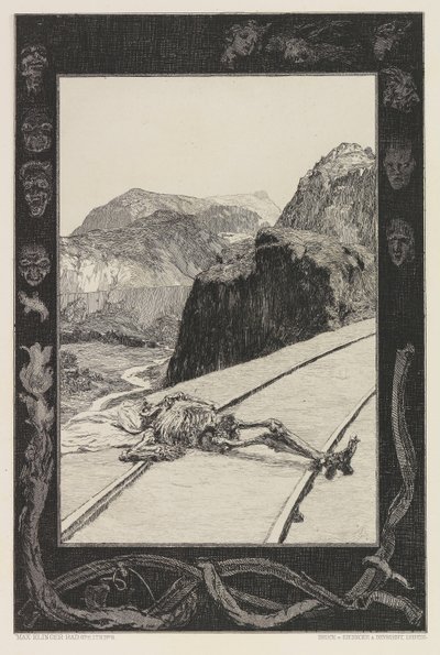 On the Tracks、プレート 8 のポートフォリオから On Death, Part I, Opus XI, 1897. 作： Max Klinger