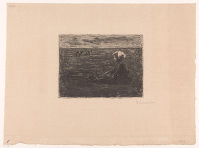 フィールドに座っている若いヤギ 作： Max Liebermann (signed by artist)