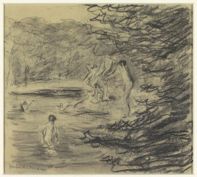 森の池で男の子を入浴 作： Max Liebermann