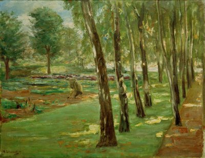 ヴァンゼー庭園の白樺通り-キャベツ畑の眺め 作： Max Liebermann