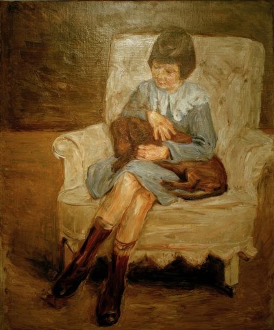 膝の上にダックスフントを抱えたリーバーマンの孫娘 作： Max Liebermann